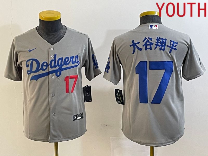 Youth Los Angeles Dodgers 17 Ohtani Grey Nike Game MLB Jersey style 4
